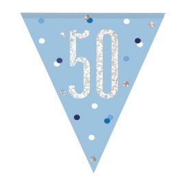 Glitz Blue 50th Birthday Flag Banner 2.74m