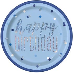 8 Glitz Blue Happy Birthday Plates