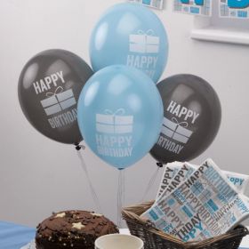 8 Blue Happy Birthday Latex Balloons