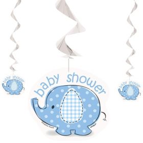 3 Umbrellaphants Blue Baby Shower Swirl Decorations