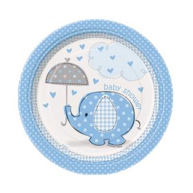 8 Umbrellaphants Blue Baby Shower Dessert Plates