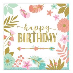 Boho Birthday Girl Luncheon Napkins 33cm, pk16