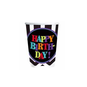 Chevron Happy Birthday Paper Cups 266ml, pk8