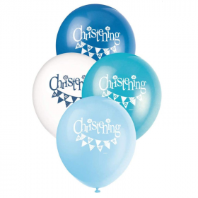 8 Christening Blue Bunting Latex Balloons 12"