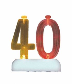 Colour Changing Flashing Candle Holder, Number 40, with 4 Candles