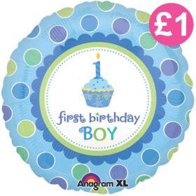 Sweet Little Cupcake Boy 1st Birthday Foil Balloon 17"