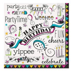 Doodle Birthday Party Napkins 33cm x 33cm, pk16