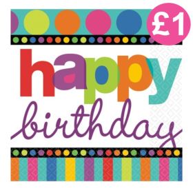 16 Dots & Stripes Happy Birthday Party Napkins