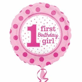 1st Birthday Girl Pink Foil Balloon