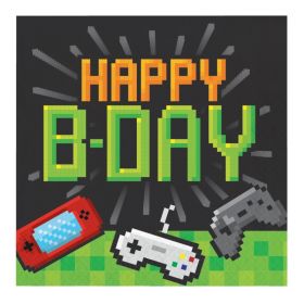 Gaming Party Happy Birthday Napkins 33cm x 33cm, pk16