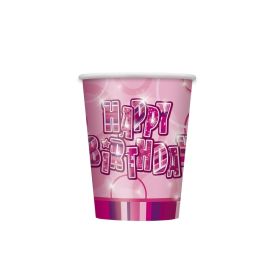 8 Pink Glitz Happy Birthday Cups