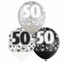 Black Glitz 50 All Over Print Party Balloons 6pk