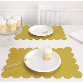 Gold Glitter Scalloped Placemats, pk8