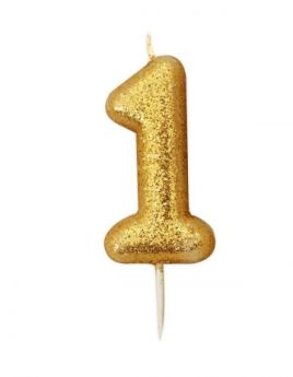 Number 1 Glitter Numeral Gold Moulded Candle 