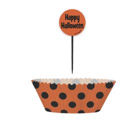 Orange and Black Polka Dot Halloween Cupcake Kit, 24pc