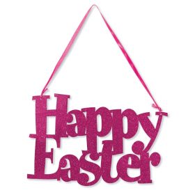 Happy Easter Glitter Sign with Ribbon Hanger