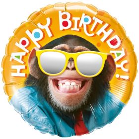 Happy Birthday Smilin' Chimp Foil Balloon 18"