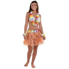 Assorted Colors HLJgift 24 Long Adults Flowered Luau Hula Skirts with Costume Set Pack of 6 