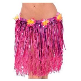 Hawaiian Luau Hula Grass Skirt with Large Flower Costume Set for Dance Performance Party Decorations Favors Supplies 