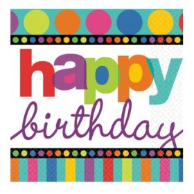 16 Dots & Stripes Happy Birthday Party Napkins