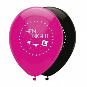 6 Pink & Black Hen Night Latex Balloons 12"