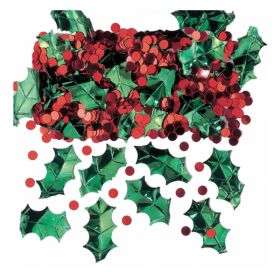 Holly With Berries Metallic Embossed Confetti Mix