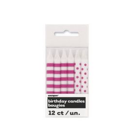 Hot Pink Stripe & Dot Birthday Candles