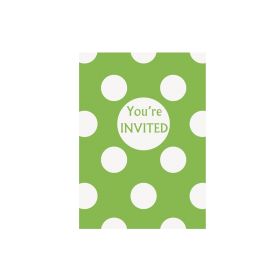 Lime Green Polka Dot Party Invitations, pk8