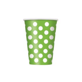 Lime Green Polka Dot Party Cups 355ml, pk6