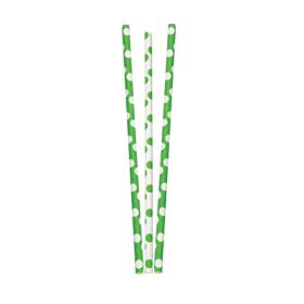 10 Lime Green Polka Dot Party Straws