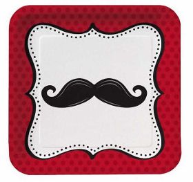 Moustache Madness 9" Square Paper Plates, 8pk