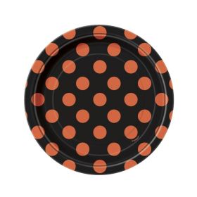 Orange & Black Dots Halloween Dessert Plates 17cm, pk8