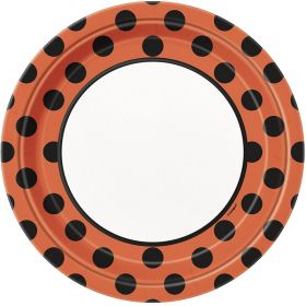 Orange & Black Dots Party Plates 23cm, pk8