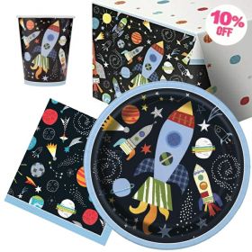Outer Space Party Tableware Pack for 8 including dinner plates