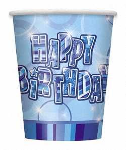 Blue Glitz Happy Birthday Paper Party Cups 8pk