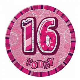 Pink Glitz 16 Today Birthday Badge