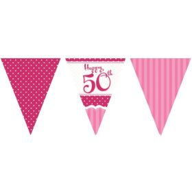 Perfectly Pink 50th Birthday Flag Bunting 3.65m