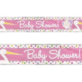 Pink Baby Girl Stork Foil Banner