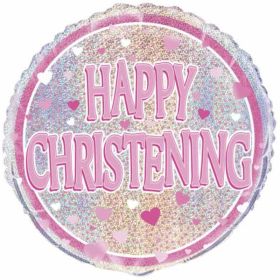 Pink Happy Christening Prismatic Foil Balloon 18"