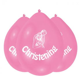 8 Christening Pink Latex Balloons 9"