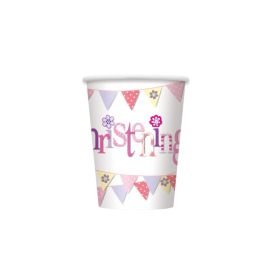 Christening Pink Bunting Party Cups 270ml, pk8
