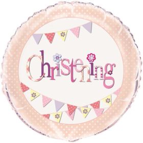 Christening Pink Bunting Party Foil Balloon 18"