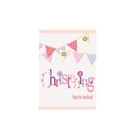 8 Christening Pink Bunting Party Invitations