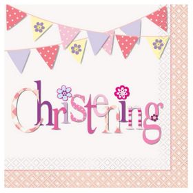 16 Christening Pink Bunting Napkins