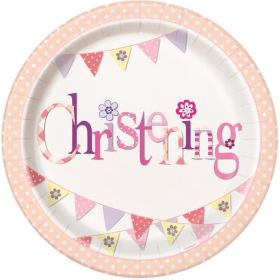 8 Christening Pink Bunting Plates