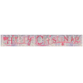 Pink Christening Holographic Foil Banner