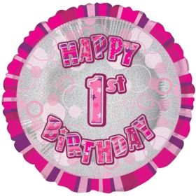 Pink Glitz 1st Happy Birthday Foil Balloon 18"