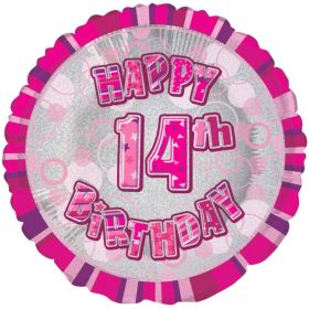 Pink Glitz 14th Birthday Foil Balloon 18"