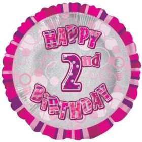 Pink Glitz 2nd Birthday Foil Balloon 18"