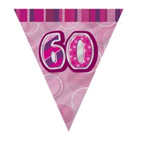 Pink Glitz Age 60 Party Flag Banner 2.8m